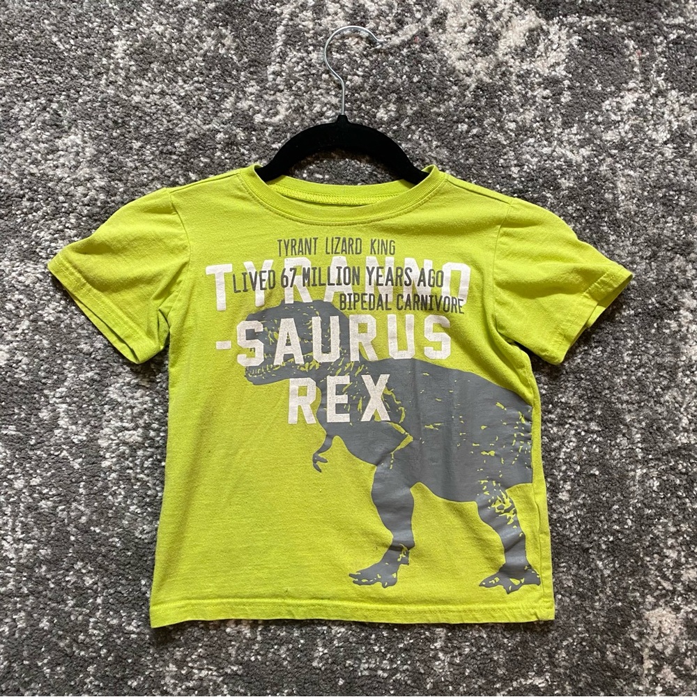 Boyz Wear Boys 4T Highlighter Green Tyrannosaurus Rex shirt w/ details
